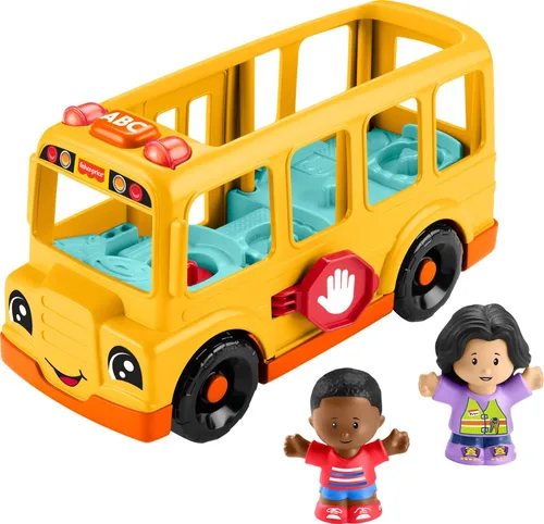 Fisher-Price Little People - Juego de juguete para niños pequeños, autobús escolar musical con vehículo de empuje y 2 figuras para juego de roles,