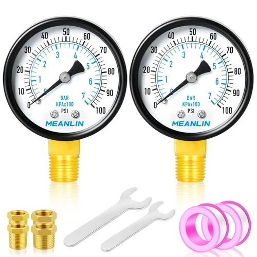 Miniatura 29 de MEANLIN MEASURE Manómetro de presión de bomba de pozo de 0-100 Psi, cara de dial de 2", NPT de 1/4", con buje hexagonal de 1/2" NPT y 3/8" NPT
