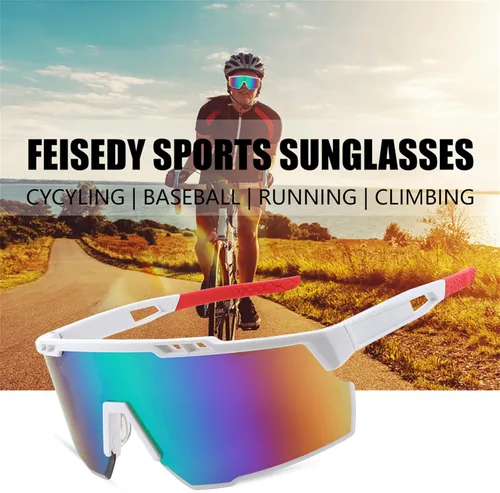 Miniatura 5 de FEISEDY Gafas de sol deportivas para hombres y mujeres, protección UV400, gafas de ciclismo, golf, béisbol, conducción, pesca, B0022 Lente espejo