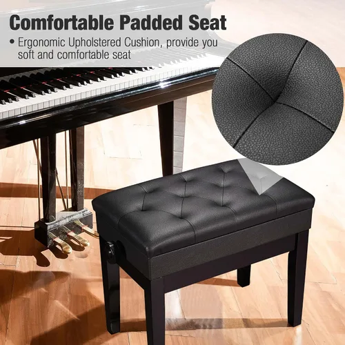 Miniatura 4 de AW Banco de piano ajustable con almacenamiento, taburete de teclado de madera negra, asiento de cuero, silla Paino para piano, tienda de música