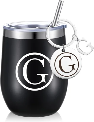 Miniatura 13 de Dandat - Vaso de vino personalizado con llavero de 12 onzas, taza de viaje de acero inoxidable negra con tapa y popote para empleados, profesores