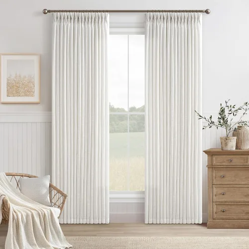 Miniatura 97 de TWODRAPES Cortinas de Lino Plisadas con Pinza Beige Blancas de 54 Pulgadas de Largo 2 Paneles para Comedor Cocina Dormitorio Plisadas Semi