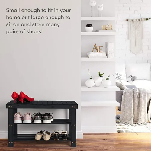 Miniatura 4 de Zapatero de bambú de 3 niveles, organizador de zapatos de primera calidad o banco de entrada, perfecto para zapato, banco de entrada, banco de baño