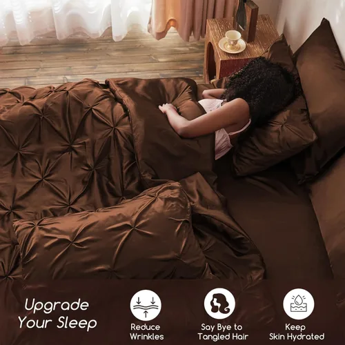 Miniatura 4 de MR&HM Juego de ropa de cama con edredón satinado King de 7 piezas - Juego de cama lujoso con pliegues, con edredón, sábana plana, sábana ajustada