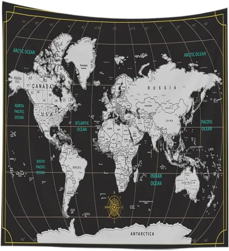 Miniatura 18 de CAPSCEOLL Tapiz de mapa del mundo para colgar en la pared, tapiz blanco y negro para decoración del hogar, 40 x 30 pulgadas, mapa para habitación
