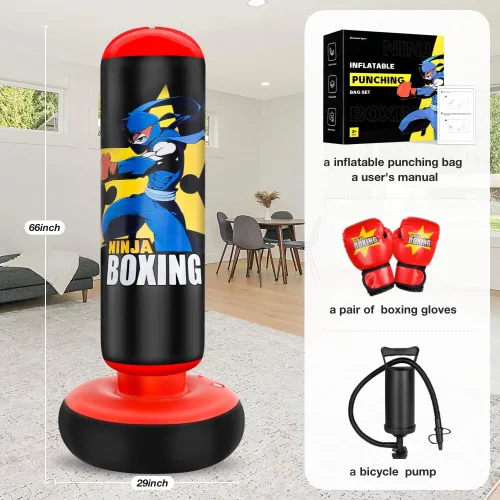 Miniatura 5 de Saco de boxeo para niños, juego de boxeo para niños con guantes de boxeo, saco de boxeo inflable grande de 66", regalos para niños y niñas de 5 a 12