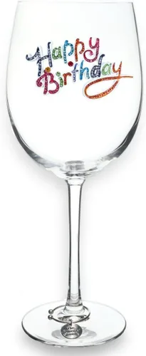 THE QUEENS' JEWELS Happy Birthday - Copa de vino con tallo con joyas, 21 onzas, regalo único para mujeres, cumpleaños, lindo, divertido, sin pintar,