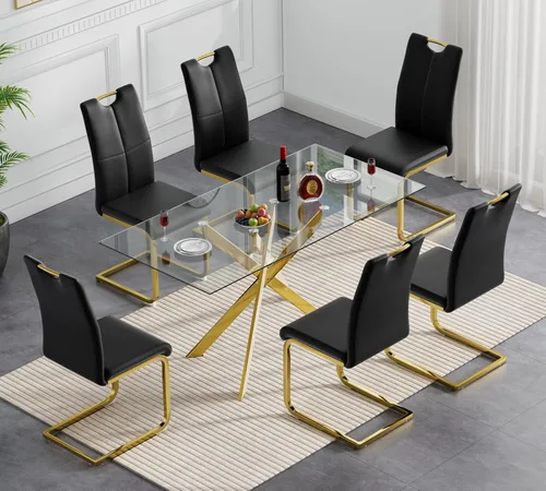 Miniatura 21 de Henf Juego de mesa de comedor de 5 piezas para 4, mesa de comedor rectangular de 51 pulgadas y 4 sillas de comedor de poliuretano gris carbón, mesa