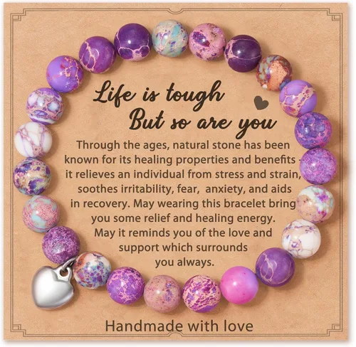 Miniatura 8 de HGDEER Regalos Get Well Soon, pulsera de amatista de piedra natural para mujeres y hombres