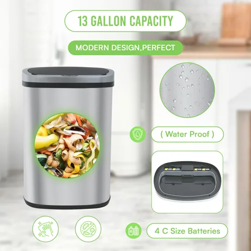 Miniatura 9 de 24/7 Shop at Home Freeway - Tapa de metal con sensor de movimiento para cocina, 13 galones, color plateado Plata