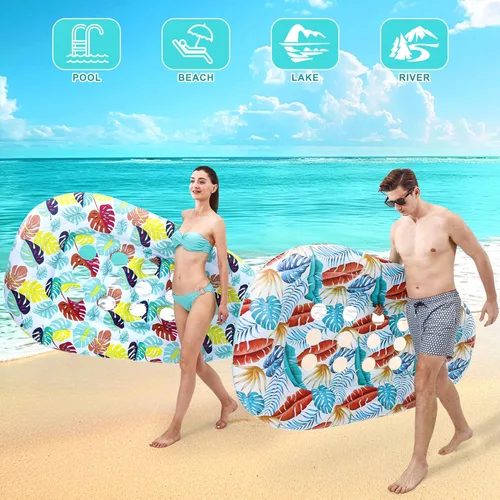 Miniatura 3 de Paquete de 2 flotadores de piscina, flotadores de piscina para adultos, resistentes, balsas de piscina, hamaca de agua, bronceado, juguetes