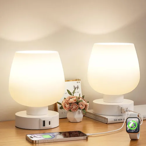 Miniatura 11 de Seealle Lámpara de mesa táctil para mesita de noche, pequeña lámpara de noche para dormitorio, sala de estar, mesita de noche, lámpara de escritorio