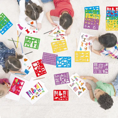 Miniatura 4 de Juego de 21 plantillas de dibujo para niños de más de 300 patrones diferentes para dibujar historias infantiles imaginativas, plantillas lavables