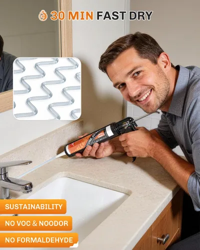 Miniatura 4 de WELLUCK Sellador de Silicona Transparente, 100% Adhesivo Sellador de Silicona Impermeable, para RV, Cocina, Baño, Ventana, Puerta, Vidrio, 10.2 FL.