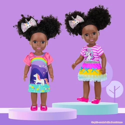 Miniatura 4 de Ecore Fun Muñeca Negra de 14 Pulgadas con Accesorios de Ropa para Muñeca Bebé Negra – Incluyendo Vestido, Blusa, Falda, Zapatos, Peine, Espejo