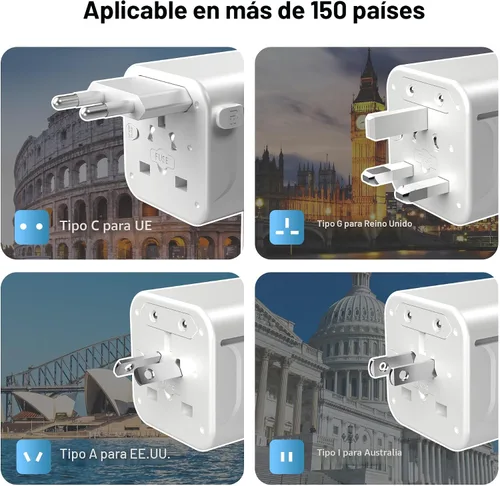 Miniatura 5 de VYLEE Adaptador de viaje universal con cable de extensión de 6 pies, adaptador de corriente internacional para Europa, Reino Unido, EE. UU.
