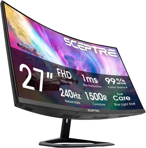 Miniatura 10 de Sceptre Nuevo monitor para juegos de 24.5 pulgadas 240+Hz 1ms DisplayPort x2 HDMI x2 100% sRGB AMD FreeSync Premium Altavoces integrados, negro