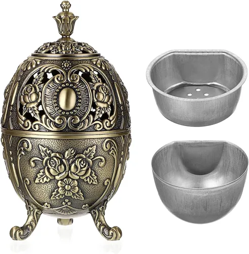 JUXYES Soporte para quemador de incienso vintage con colector de cenizas extraíbles, incensario de metal, bobina de cono antiguo, soporte para