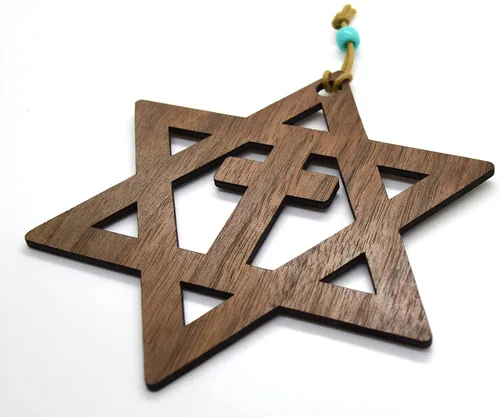 Miniatura 3 de Star of David with the cross walnut or Basswood wooden cutout ornament wall art 5" Messianic Jewish gift (Brown)