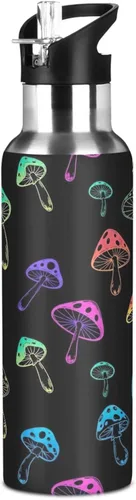 Miniatura 8 de Insulated Water Bottle 20 Oz, Leakproof Water Bottles for Gym Outdoor Travel School, Vibrant Mushrooms Black