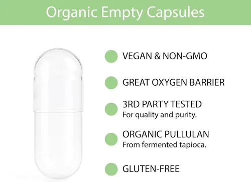 Miniatura 4 de KOYAH - Cápsulas orgánicas vacías de pululan, tamaño 00, 500 unidades Certificado orgánico, vegano, sin gluten, sin OMG, sin alérgenos, ideal