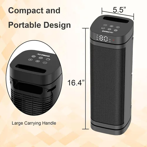 Miniatura 6 de Calentador de espacio de 17 pulgadas para uso en interiores, calentadores eléctricos de 1500 W para uso en interiores con termostato, oscilación