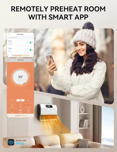 Miniatura 3 de GiveBest Calentador eléctrico de pared, calentadores de espacio para uso en interiores, calentador inteligente de 1500 W con termostato ajustable