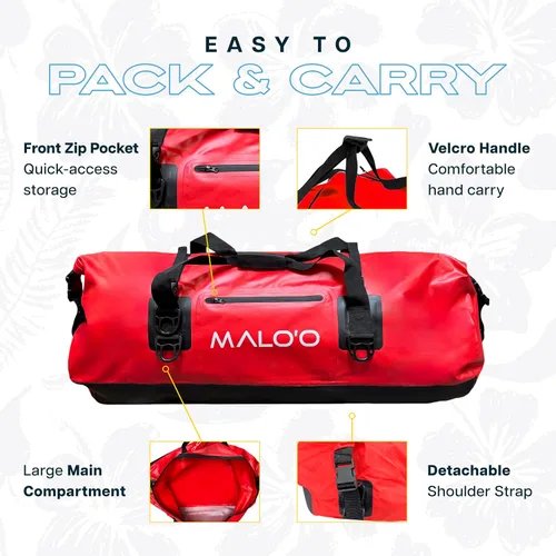 Miniatura 3 de Bolsa de lona impermeable seca Malo’o, bolsa de equipo resistente enrollable con tapa superior impermeable y correas Molle, bolsa marina para kayak