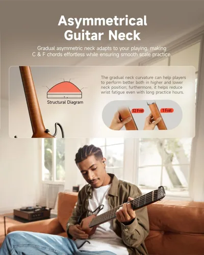 Miniatura 6 de Donner HUSH I Guitarra Para Viajar - Guitarra Acústica-Eléctrica Sin Cabeza Portátil Ultraligera y de Rendimiento Silencioso, Cuerpo de Caoba