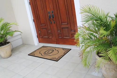 Miniatura 4 de A1HC - Felpudo con monograma de fibra de coco natural para entrada exterior, resistente y antidesprendimientos, duradero, perfil delgado, fácil