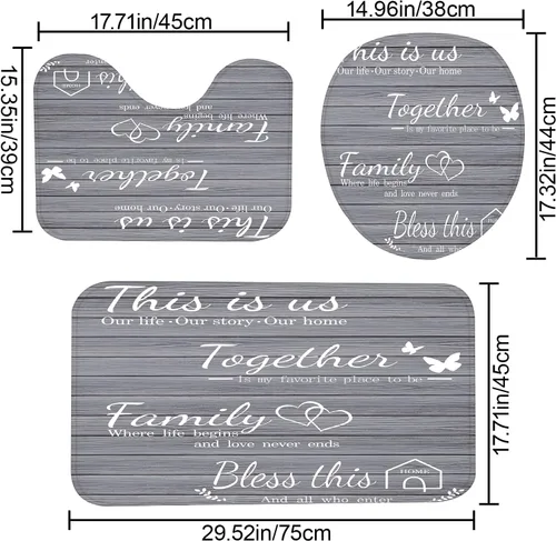 Miniatura 4 de Juego de 4 piezas de cortinas de ducha familiares con alfombras antideslizantes, cubierta para tapa de inodoro y tapete de baño, conjunto negro