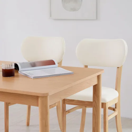 Miniatura 9 de Livinia Tony - Juego de 2 sillas de comedor, asiento tapizado de piel sintética de roble malasio sólido, sillas laterales redondeadas (natural)