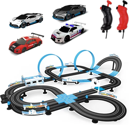Miniatura 10 de Conjunto de pista de carreras de coches con ranuras AGM MASTECH, serie de alta velocidad, pista doble con 4 coches de carreras con licencia, 2 Caja