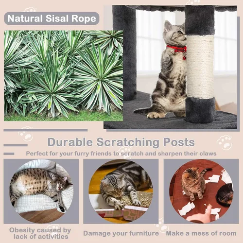 Miniatura 5 de Árbol de gato de varios niveles de 70 pulgadas de alto para gatos de interior, muebles con poste rascador, plataforma, condominio, torre con juguete