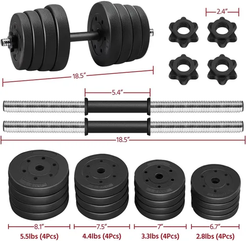 Miniatura 3 de Yaheetech Juego de mancuernas ajustables, pesas para ejercicio y fitness, con 4 collares Spinlock para mujeres y hombres, gimnasio en casa
