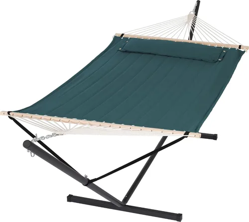 Miniatura 25 de SUNCREAT Hammocks Hamaca doble extragrande con soporte de 12 pies, capacidad de 475 libras, hamaca portátil al aire libre con barra separadora