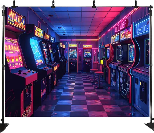 Telón de fondo retro para fotografía, videojuego retro para niños, sala de juegos, fondo de los años 80 y 90, decoración de fiesta de cumpleaños,