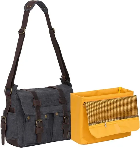 Miniatura 3 de morral de cuero y lona para computadora portátil + morral de lona para cámara Dslr Slr