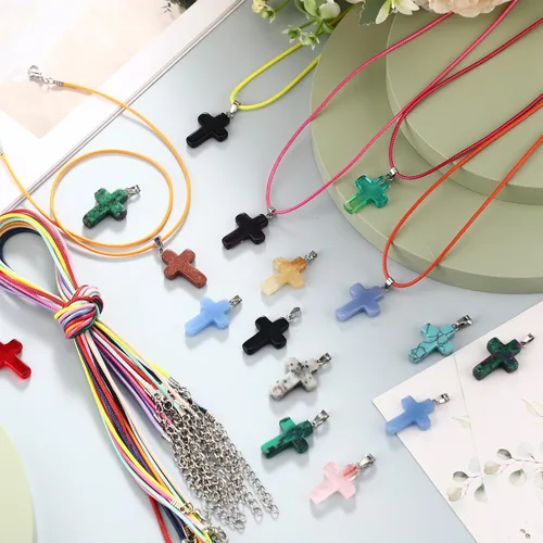 Miniatura 7 de Hicarer 25/50/75 piezas de collares de cruz de Pascua, dijes de piedra con cruz de piedra preciosa, colgante de cristal para aretes, pulseras