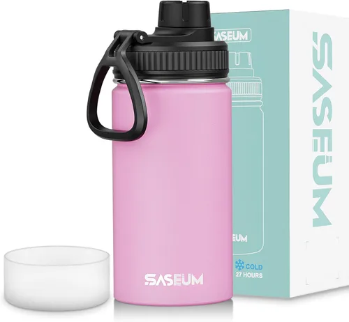 Miniatura 11 de SASEUM Botella de agua de acero inoxidable de 12 onzas, botella aislada sin BPA con tapa de boquilla a prueba de fugas, botella de metal de boca