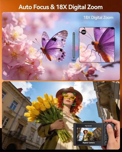 Miniatura 5 de Cámara digital 6K 96MP Vlogging Cámara para YouTube con pantalla abatible de 3 pulgadas 180° WiFi enfoque automático 18X zoom 32GB tarjeta portátil