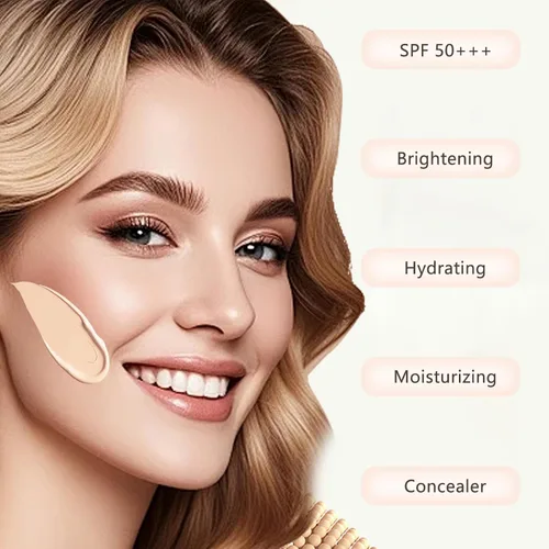 Miniatura 2 de O'CHEAL BB Cream con SPF 50+ Hidratante teñido de cobertura completa con base de polvo corrector construible, sin aceite, acabado hidratante