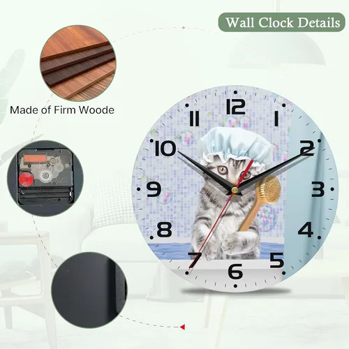 Miniatura 3 de Reloj de pared con diseño de gato, bonito reloj de pared para sala de estar, funciona con pilas, silencioso y sin tictac, decorativo para el hogar