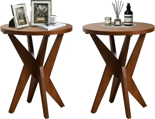 Miniatura 12 de Ahokua Mesa auxiliar redonda negra moderna, mesa auxiliar decorativa de mediados de siglo con parte superior de MDF y patas cruzadas para sala