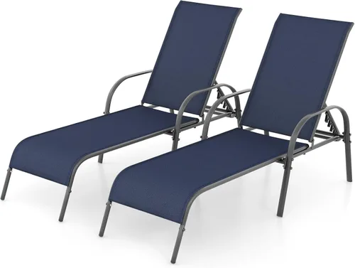Miniatura 17 de Giantex Silla de Salón para Patio, Tumbona para Exteriores con Respaldo de 5 Posiciones Ajustables, Marco de Acero Resistente, Sillón Reclinable