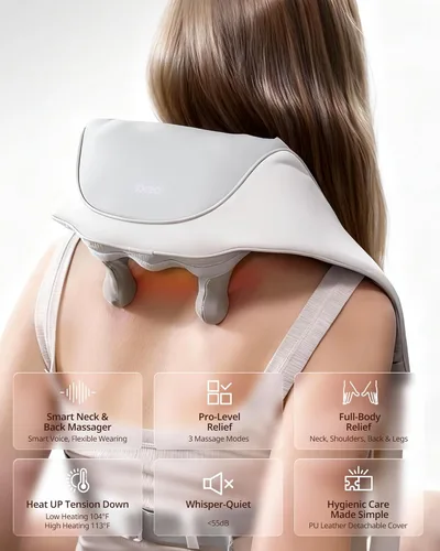 Miniatura 3 de Masajeador inalámbrico Shiatsu para cuello y espalda con calor, 10 minutos x 12 usos, 3 modos de masaje y 2 niveles de intensidad, amasamiento 3D