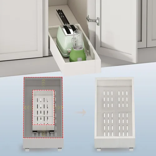 Miniatura 13 de Organizador de Gabinete Extraíble, Ancho Expandible (28 cm-41 cm), Profundidad (43 cm-61 cm) con 3 Carriles, Cajones Deslizantes, Estantes Blanco