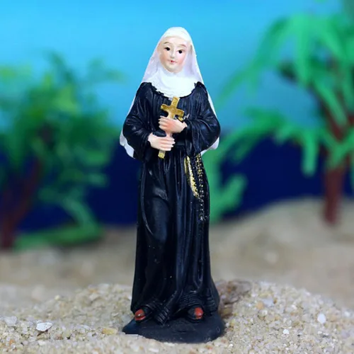 Miniatura 2 de Garneck Estatua de monja Virgen Figuras católicas Estatua de oración Mini escultura católica Figuras Virgen Desltop Escultura Escritorio Rosario