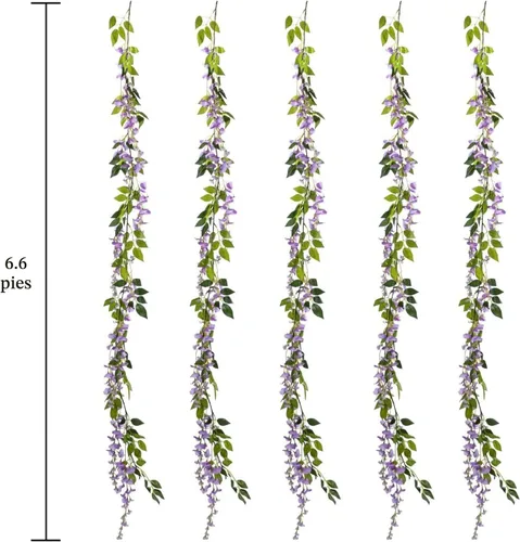 Miniatura 5 de Guirnalda de glicinias artificiales de 33 pies, flores colgantes de vid falsas, plantas de vid falsas, paquete de 5