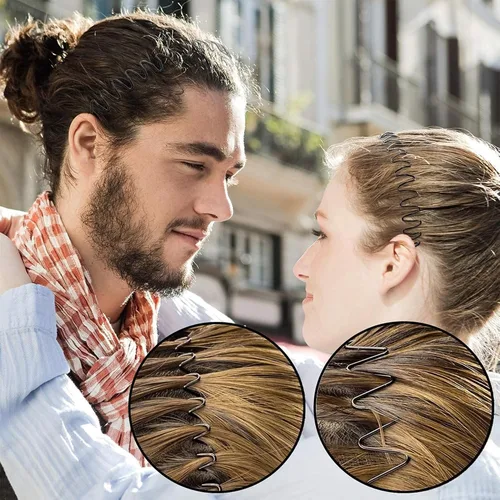 Miniatura 6 de Diademas de metal para hombres, bandas de cabello onduladas unisex de moda, bandas de cabello elásticas en zigzag perfectas para deportes al aire